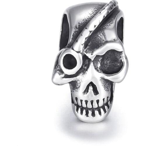 Stainless Steel Skull Bead Polished 6mm Large Hole Beads Metal Charm Accessories for DIY Bracelet Jewelry Making