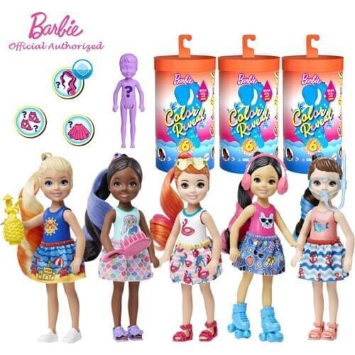 Original Mini Barbie Chelsea Color Reveal 6 Surprise Accessories Blind Box Dolls GTP52 Change Look Kid Toy Christmas Gift