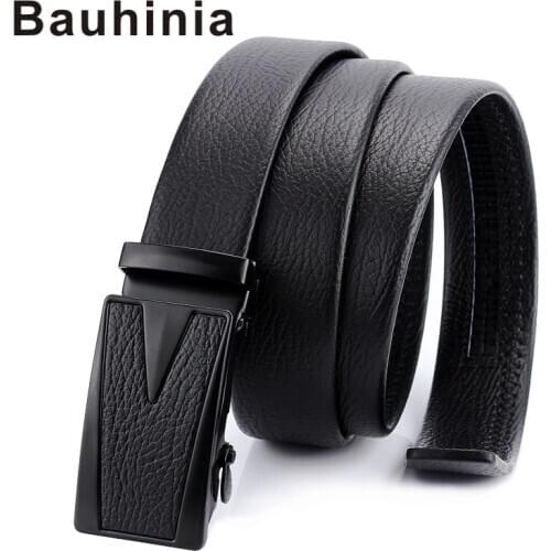Bauhinia brand black automatic buckle belt 120CM mens bark pattern edging, scratch-resistant and durable belt