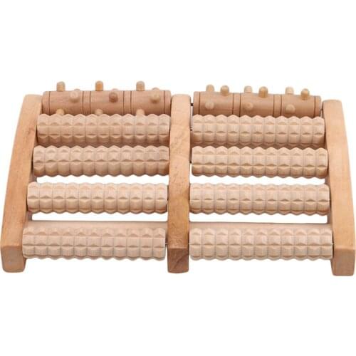 Foot Roller Massager Wooden Five-row Stress Relieving Treatment Relaxing Massage Roller Health Massage Tool