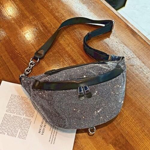 Split Leather Luxury Rhinestone Womens Bag Shining Chest Bolso Shoulder Purses Crossbody Fashion Sac