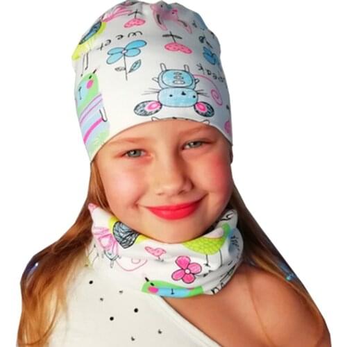 Baby Hat Set Infant Cap Cartoon Cotton Scarf Autumn Winter Kids Hat Scarf Baby Hats for Girls Children Beanies Cap for Boy Scarf