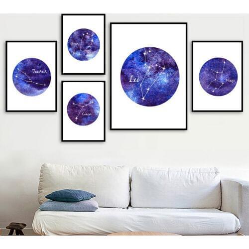 Zodiac Constellation Sky Landscape Nordic Posters And Prints Wall Art Canvas Painting Wall Pictures For Living Room Home Decor