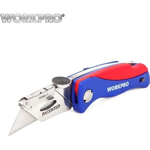 WORKPRO Electrician Folding Knife Pipe Cable Cutter Safety Knife for Security Plastic Handle Knife with 5PC blades