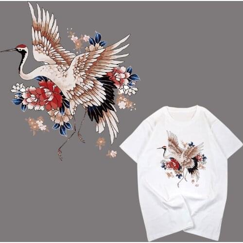 Chinese Style Crane Iron on Patches for Clothes Cool Heat Transfe Applique Stickers Diy Transfert Thermocollants T-Shirt Parches