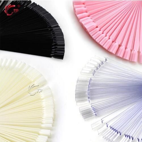 TP 50 Stick/set Fan False Nail Art Display Tips Removable French Acrylic Gel Polish Coloring Practice Training Showing Tool Kit