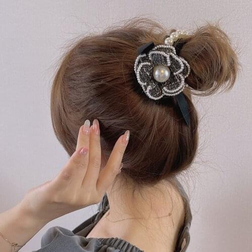 Korean version of zircon flower hair rope temperament female fashion ponytail hair rope jewelry