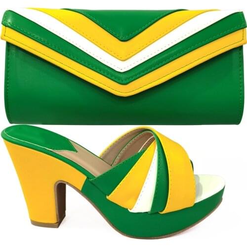 High Quality Green Women Shoes Match Purse Set African Dress Pumps With Handbag For Party CR2126,Heel 10CM