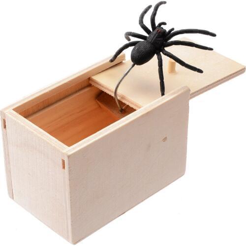 Halloween Prank Scary Spider Box Funny Scare Small Spider Wooden Box Case Prop April Fools Day Halloween Festival Toy Supplies