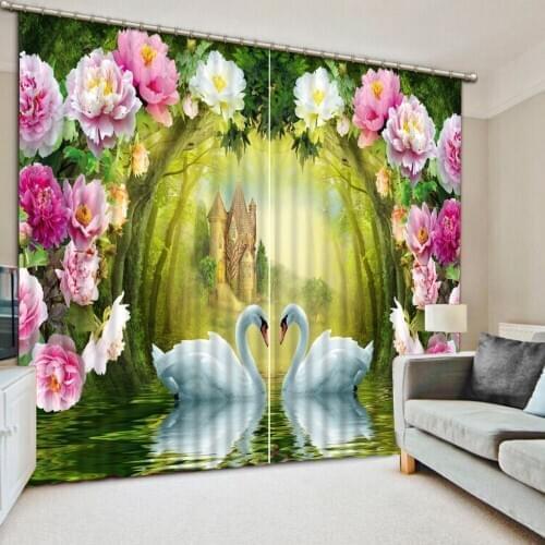 Blackout curtain peony Curtains Decoration European 3D Curtains For Living room Blackout
