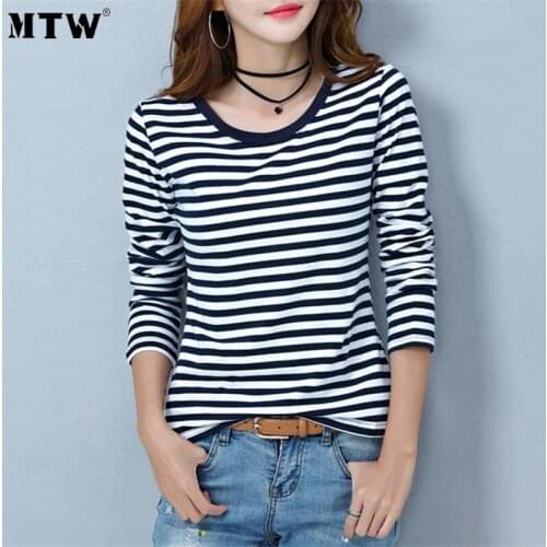 5XL Plus Size Women Stripe Print White T-Shirt Korean Slim Basic Tee Shirt 2020 Casual Long Sleeve O-neck Tops