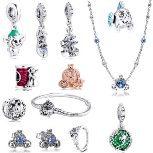 Fit Pandora Bracelets Shoe Tiara Mouse Carriage Charms 925 Original Sterling Silver Beads for Jewelry Making DIY Women