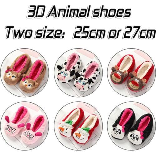 New Warm Flats Soft Sole Women Indoor Floor Slippers Animal Shape Black Pink Red Brown Flannel Home Slippers