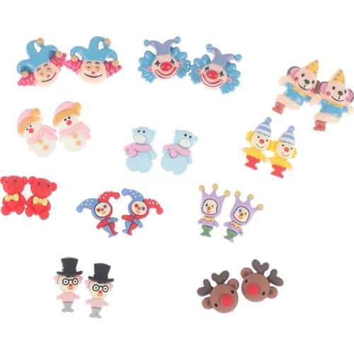 1Pair Women Drop Earring Cartoon Cute Circus Clown And Animal Flatback Resin Candy Color Kids Gifts