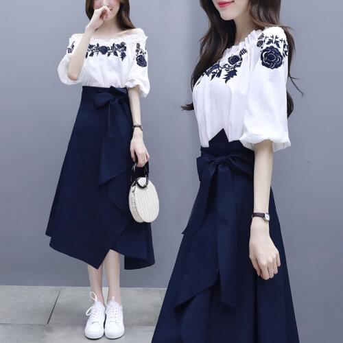Summer Two Piece Skirts Sets Women 2021 New White Blouse & Skirts Suit Sets Temperament Slim Skirt Suit Fashion 2 Piece Sets 3XL