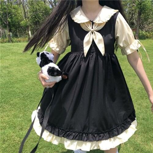 Women Dress Preppy Kawaii New Loose Bow Patchwork Lolita Sweet Mujer Design Popular Fashion Soft Leisure Ruffles Student