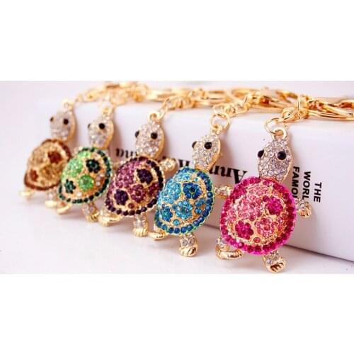 1PCS Creative cute rhinestone keychain marine series small turtle car keychain women bag accessories animal metal pendant