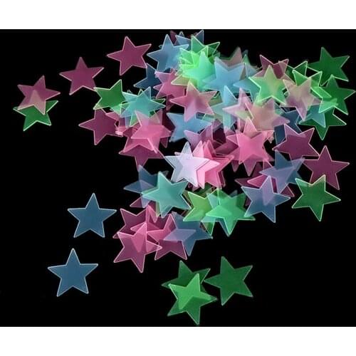 100pcs 3D Stars Fluorescent Decorative Special Festivel Glow In Dark Luminous Plastic Wall Sticker Home Decor Decal Wallpaper