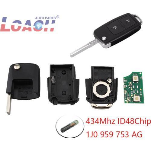 2 Button Remote Flip Key Case For Golf Passat Polo Touran VOLKSWAGEN VW 434MHz ID48 Chip 1J0 959 753 AG b5 b6 polo