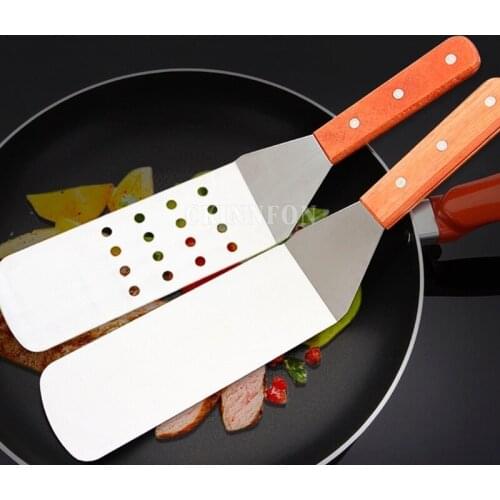 200Pcs/Lot Wood Handle Stainless Steel Riveted Restaurant BBQ Grilling Spatula Turner Tool