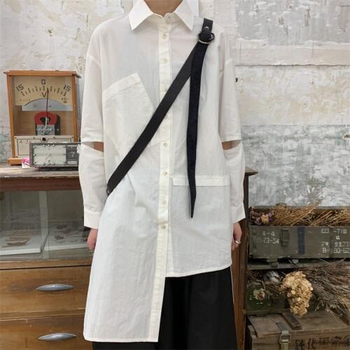 S-6XL!!2019 Mens and womens homemade black and white shirts with short front and long back irregular design