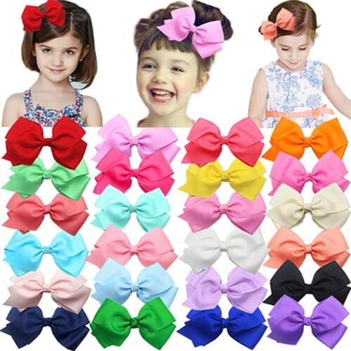 4 Inches Fashion Handmade Grosgrain Ribbon Bows Newborn Hair Clips Candy Color Bowknot Children Bangs Hairpins Photography Props