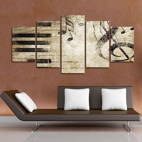 5 Pieces of Art Painting Piano Keys Music Notes HD Printing Poster Wall Living Room Bedroom Home Decoration Picture Frameless