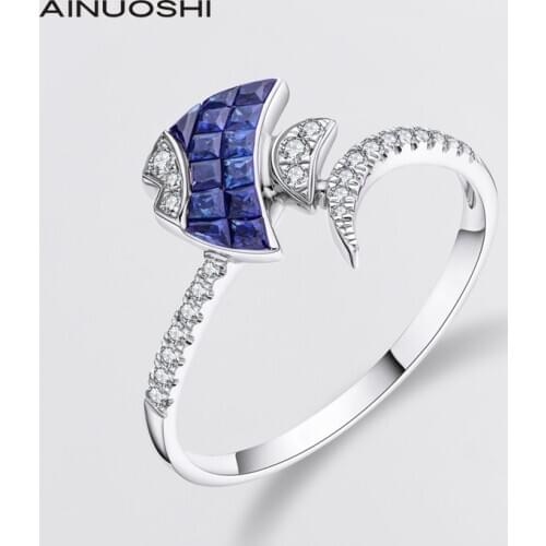 AINUOSHI 18K Gold 0.474ct Natural Sapphire/ 0.342ct Natural Ruby Engagement Ring Personalise Split Shank Ring Jewelry for Women
