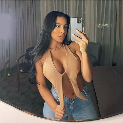 Bandage Halter Solid Tops Women Backless Sleeveless Sexy Club Party Crop Top Club Slim Active Camis Female Summer Camisole Vest