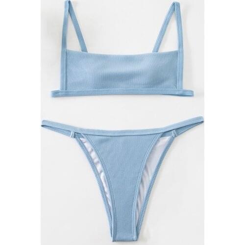 Bikini 2021 Women Swimsuit Brazilian Thong Solid Bikini Set Push Up Swimwear Femme Bathing Suits Sexy Bandeau Backless Beachwear