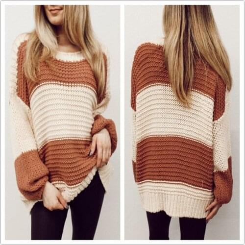 Large Size Womens Sweater 2020 Autumn Winter New Splice Color Block Pullover Female Bottoming Shirt Casual Knitwear Blusa Tops