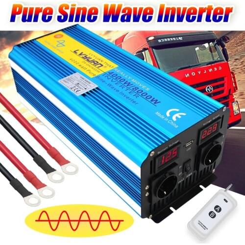 4000W/8000W pure sine wave DC 12V/24V TO AC 220V/230V/240V solar power inverter with 3.1A USB dual LED display universal socket