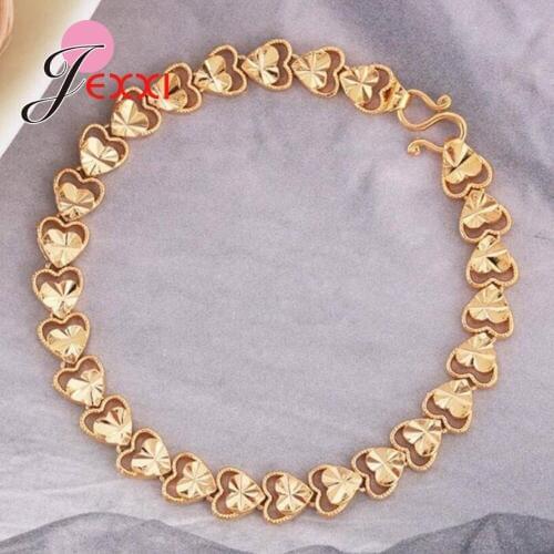 Fine Rose Yellow Gold Filled Link Chain Bracelet for Women Shining Heart Shaped Charms Wholesale Price Fashion Jewelry