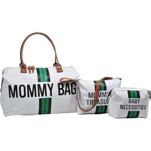 Mommy Bag Design 3 Piece Set White - Green Stripe Baby Mommy Baby Care And Women Bag children mini handbag shoulder bag
