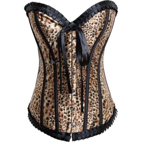 Brown Satin Leopard Steampunk Corsets And Bustiers Sexy Women Gothic Waist Trainers Body Shaper Slimming Burlesque Corset Top