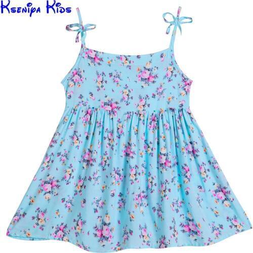 Kseniya Kids Baby Girls Dresses Floral Print Bow Knot Designer Children Girl Summer Beach Casual Dress