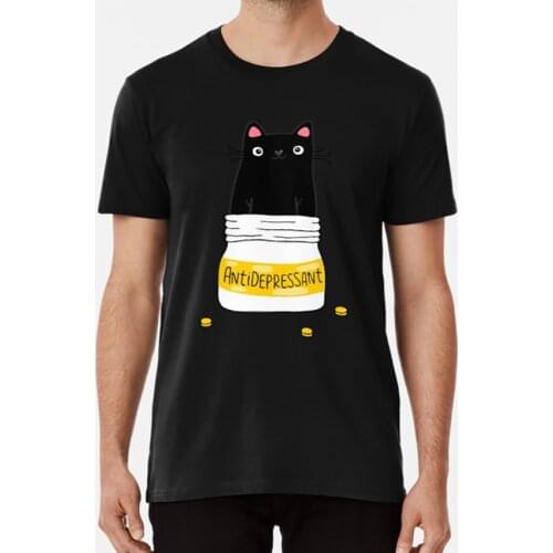 Fur Antidepressant Cute Black Cat Illustration A Gift For A Pet Lover. T Shirt Psychotherapist Cats