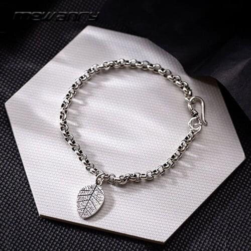 Mewanry 925 Sterling Silver Bracelets New Trend Punk Hip Hop Vintage Design Leaf Party Jewelry Birthday Gift Couples Accessories