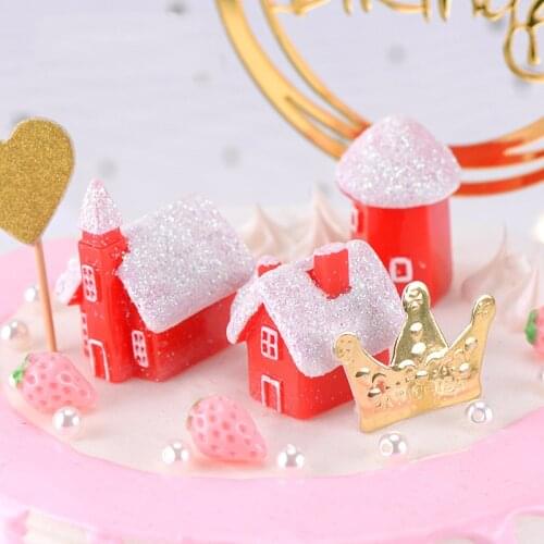 ZOCDOU 1 Piece Lovely Winter Christmas Gift Red House Happy Villas Home Ornament Small Statue Little Figurine Crafts Cute Deco