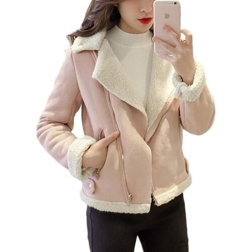 Fashion Lamb jackets and Coats Women Cool Zipper Plus Velvet Jacket Woman Autumn Winter Warm Long Sleeve Outwear Female