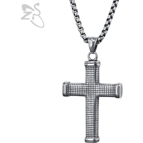 ZS Mens Cross Pendant Necklace Punk Style Stainless Steel Jewelry Rock Roll Necklaces Male Biker Jewellry Accessories for Men
