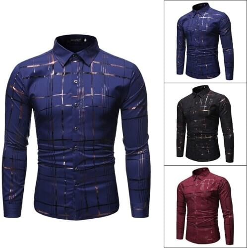 Mens Stripe Shirts Long Sleeve Casual Fashion Cardigan Plaid Tops USA/EU Size Turn Down Collar Slim Type Shirts