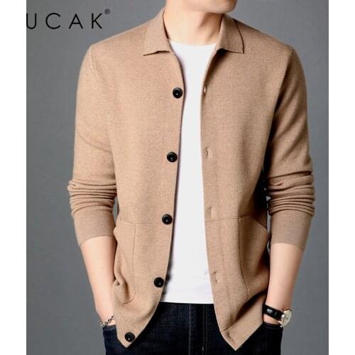 UCAK Brand Casual Pockets Cardigans Men Sweatercoat Clothing Autumn New Classic Streetwear Solid Color Cardigan Pull Homme U1242