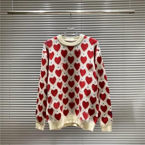 20721 Runway Red Striped Sweaters Washed Full Love Sweater Male Knit Jumpers Men Women Oversized Sweater Harajuku