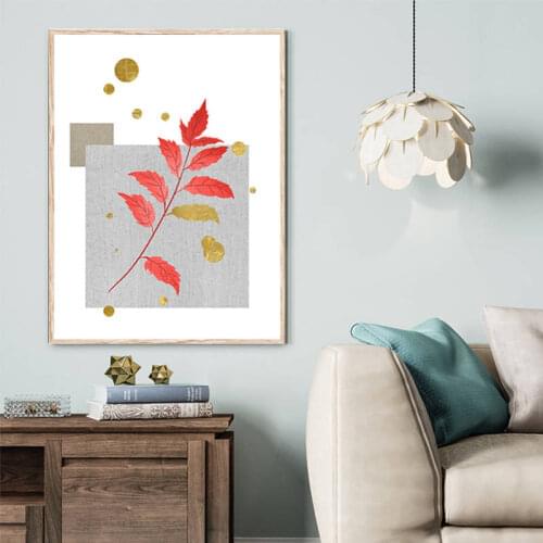 Nordic Plant Leaf Wall Art Canvas Painting Green Red Leaves Minimalism Poster and Prints Modern Living Room Home Decoration