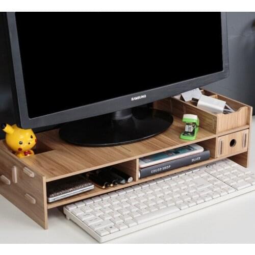 Desk-Holder Shelf Laptop-Stand Wood Desktop Monitor Stand Computer Screen Riser Shelf Plinth Strong Laptop Stand for Home Office