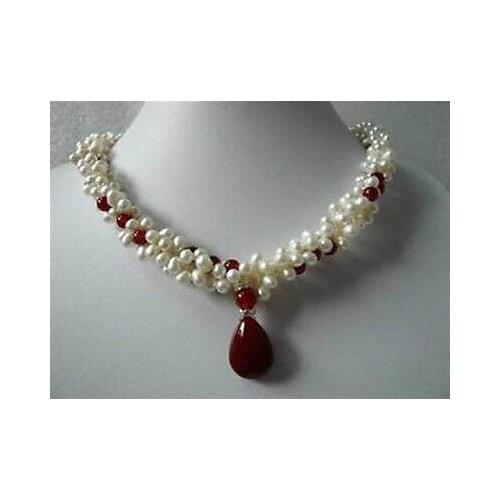 Nobility Lucky Women beautiful red stone white pearl Necklace hook