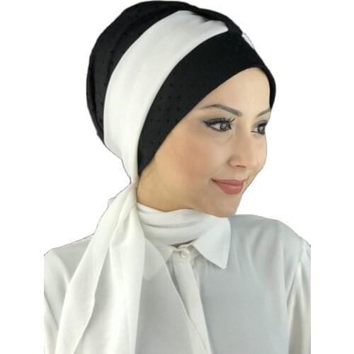 New Fashion 2021 Hijab Turban Lady Hat Seasonal Scarf Hijab Foulard Single Size Black Biritli Scarf Bone