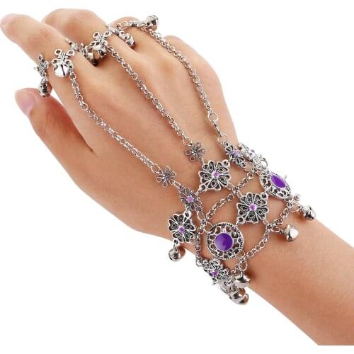 New style retro bells purple painted oil three-finger chain bracelet bracelet jewelry for womens jewelry