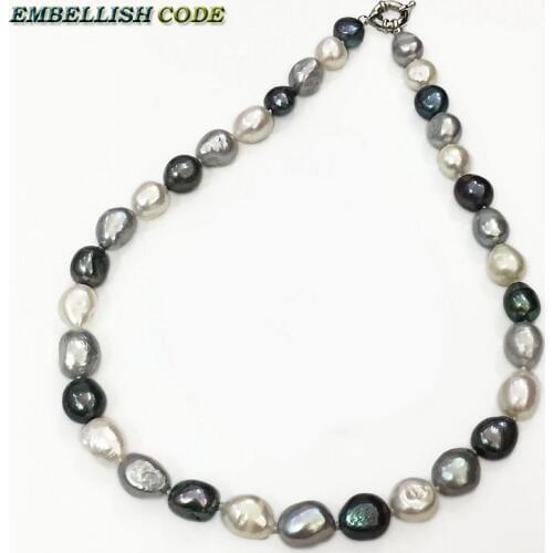 Graceful tear drop semi baroque irregular pearl choker necklace white grey black blue Peacock Mixed color freshwater pearls
